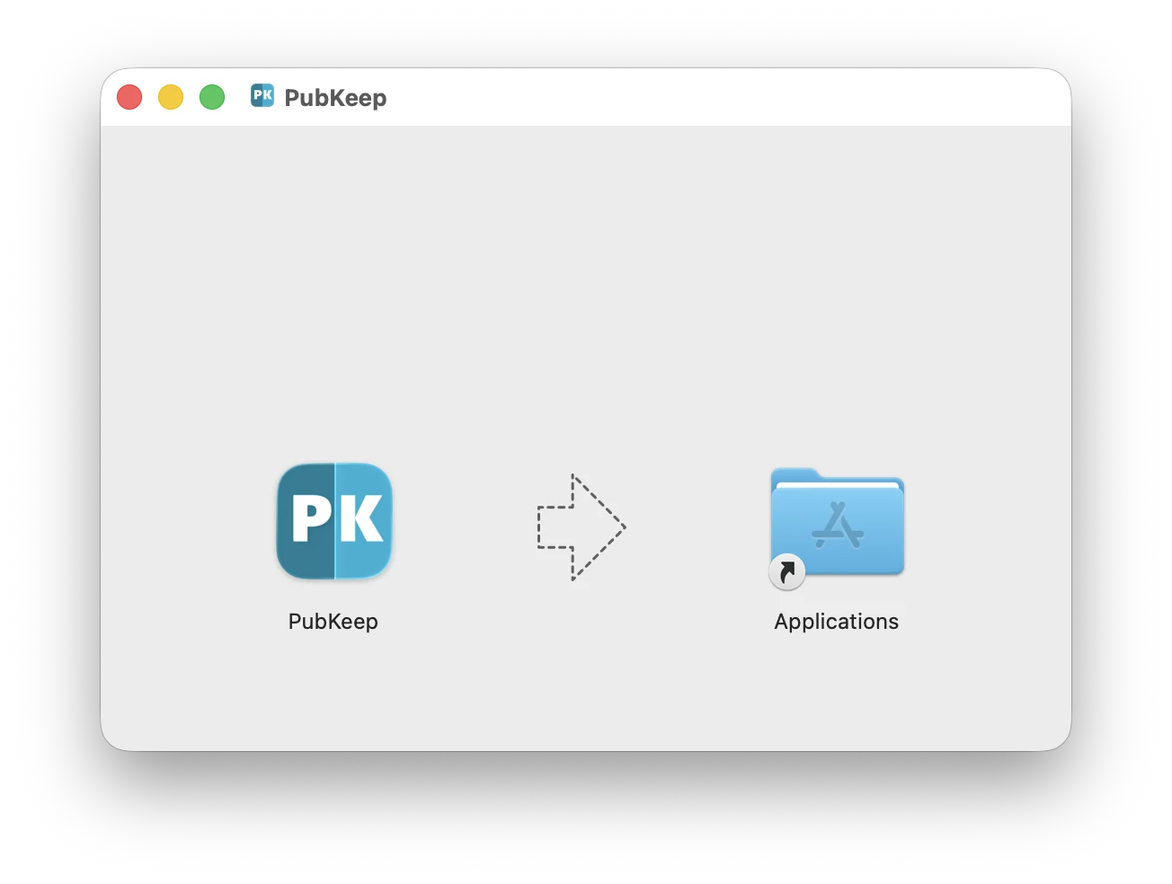 The PubKeep dmg file in the Downloads folder