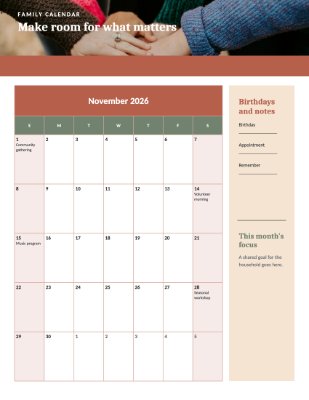 A family calendar template