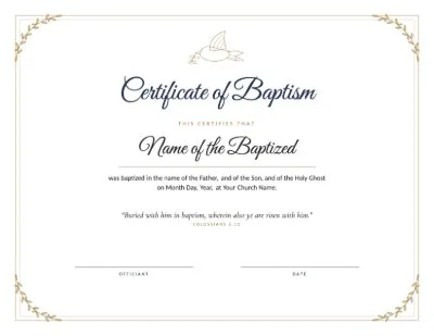 The Certificate of Baptism template
