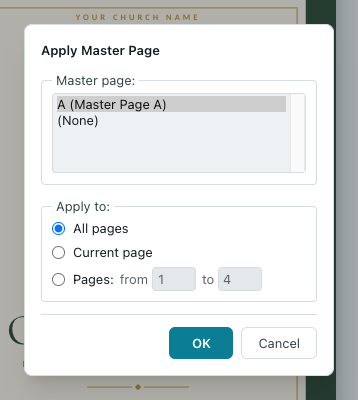 The Apply Master Page dialog