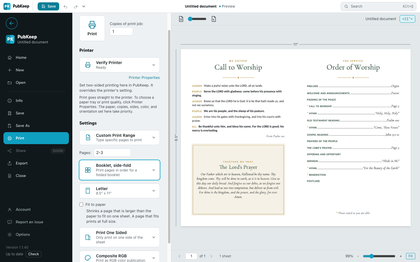 The pages card and Pages box in File > Print