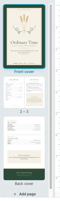 The Pages pane while a page is dragged to a new spot
